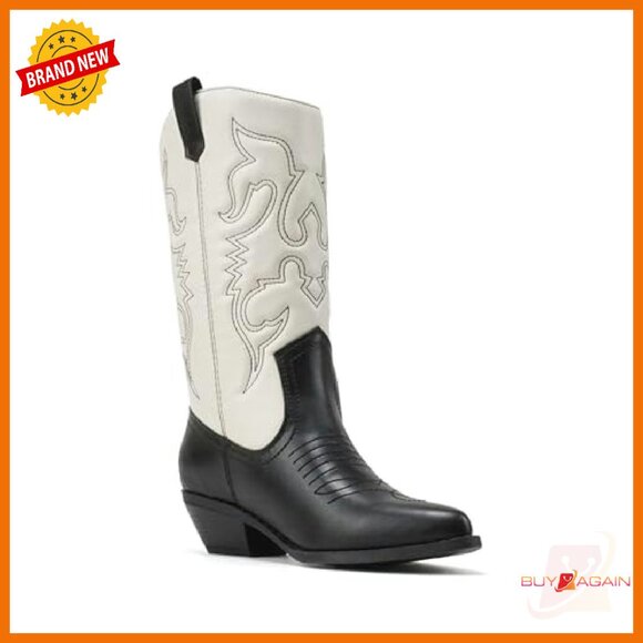 Women's Western Stitched Pointed Toe Low Heel Ankle Boots Slip On - Picture 5 of 6